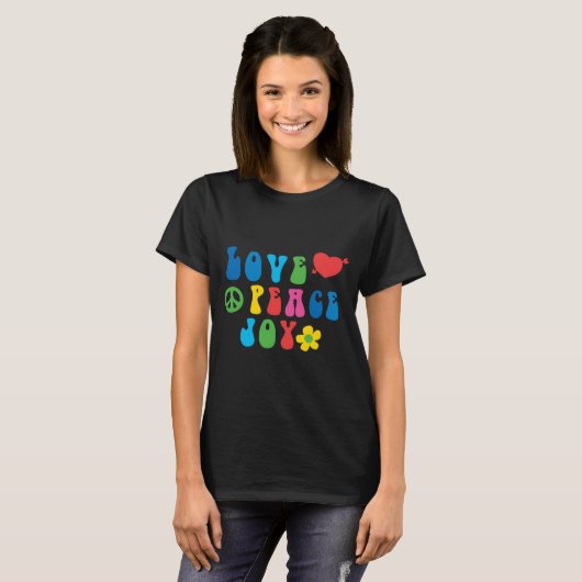 Love Peace Joy Retro Basic T-shirt voor dames (Voorkant volledig)