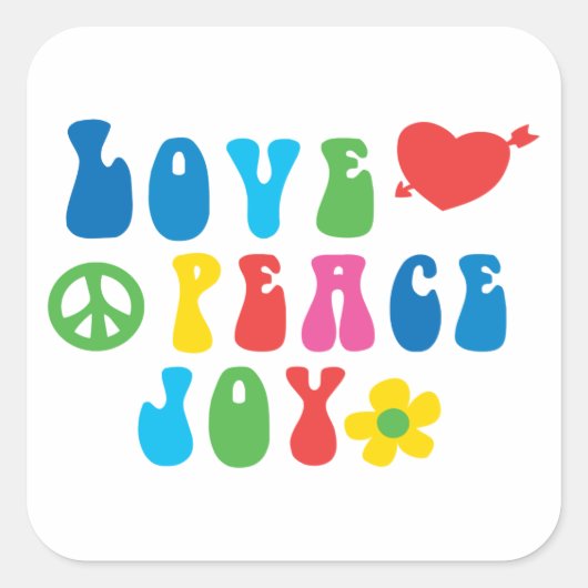 Love Peace Joy Stickers Carré, Glossy (Devant)