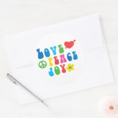 Love Peace Joy Stickers ronds, Glossy (Enveloppe)
