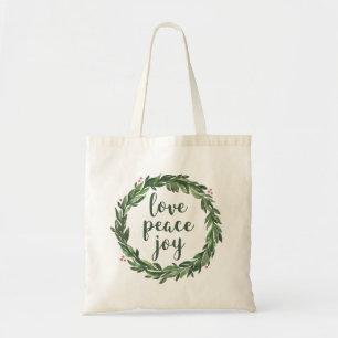 Love Peace Joy. Watercolor winter Christmas Werath Tote Bag