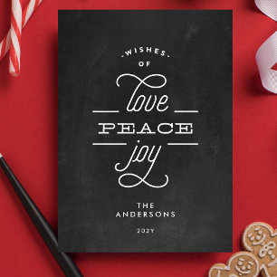 LOVE PEACE JOY Zwarte Krijt Vakantie Kerstkaart