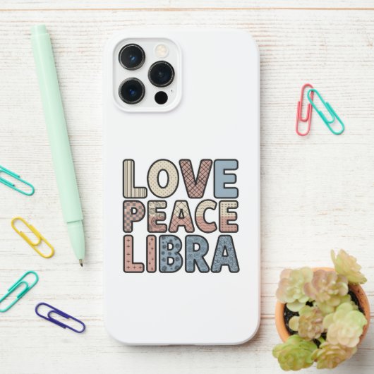 Love Peace Libra iPhone hoesje iPhone 12 Pro Max Hoesje (Op bureau)