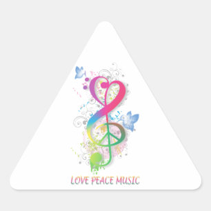 Love Peace Music Splatter zwaait bloemen vogels Driehoek Sticker