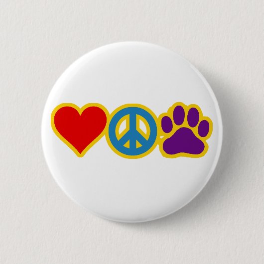 Love Peace Paw Ronde Button 5,7 Cm (Voorkant)