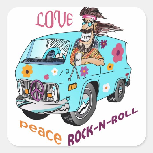 Love Peace Rock N Roll Vierkante Sticker (Voorkant)