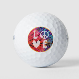 Love Peace Sign Heart Fun Hippie Boho Pink Tie Dye Golfballen