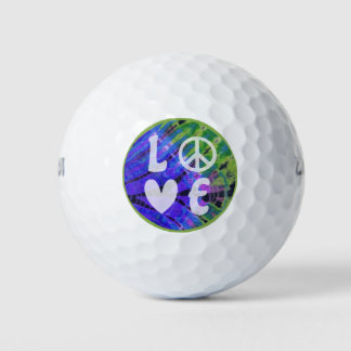 Love Peace Sign Heart Fun Hippie Peacock Tie Dye Golfballen