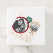 Love peace snowflakes red green photo holiday bedankjes labels (In situ)