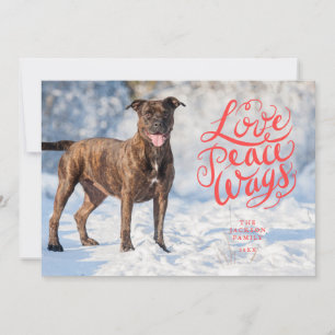 Love Peace Wags Red Script Dog Photo Feestdagenkaart