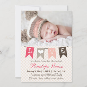 Love Pennant Valentijn Birth Announcement Feestdagenkaart