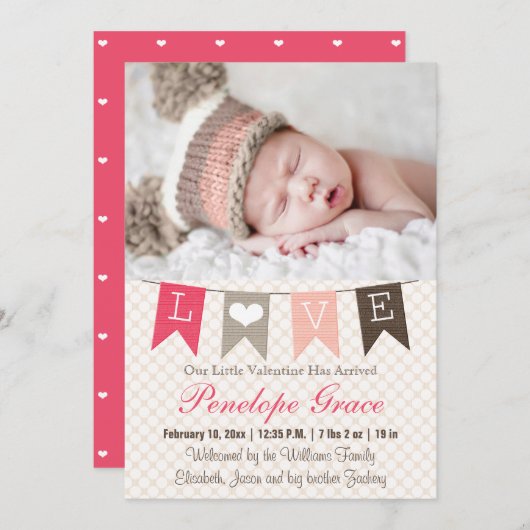 Love Pennant Valentine Faire-part de naissance (Devant / Derrière)
