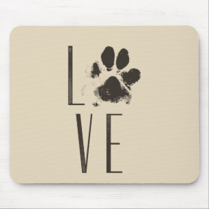 Love Pet Paw Print Brown Grunge Typografie Muismat