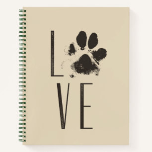 Love Pet Paw Print Brown Grunge Typografie Notitieboek