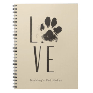 Love Pet Paw Print Brown Grunge Typografie Notitieboek