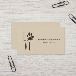 Love Pet Paw Print Brown Grunge Typografie Visitekaartje