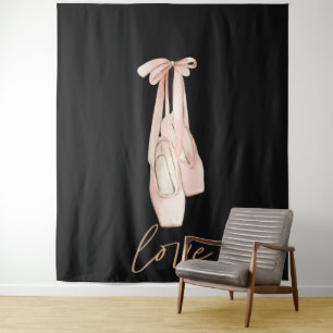 Love Pink Ballet Dansstudio Foto Zwarte Achtergron Wandkleed