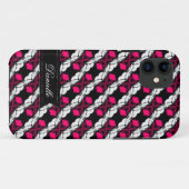 Love Pink Diamonds sur Motif noir iPhone 5 Coque (Dos (Horizontal))
