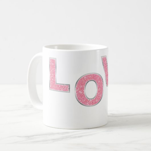 Love Pink Glitter Koffiemok (Voorkant links)