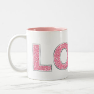 Love Pink Glitter Tweekleurige Koffiemok