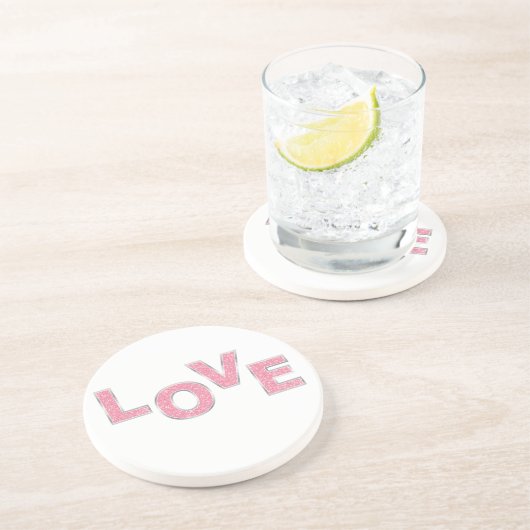 Love Pink Glitter Zandsteen Onderzetter (Zijkant)