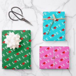 LOVE Pink Green Blue Aqua Blue Inpakpapier Vel
