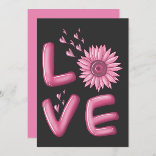 Love Pink Sunflower Kaart (Voorkant / Achterkant)
