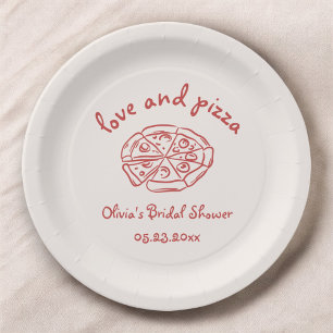 Love & Pizza Italiaanse Handgetekende Rode Bruilof Papieren Bordje