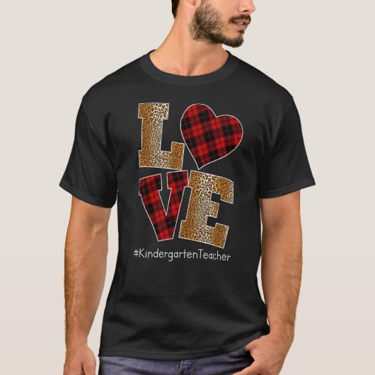 LOVE Plaid Red Leopard Kindergarten Teacher Valent T-shirt (Voorkant)