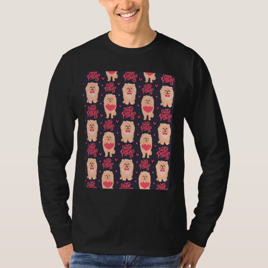 Love Pomeranian Dog Pattern Graphic T-shirt (Voorkant)