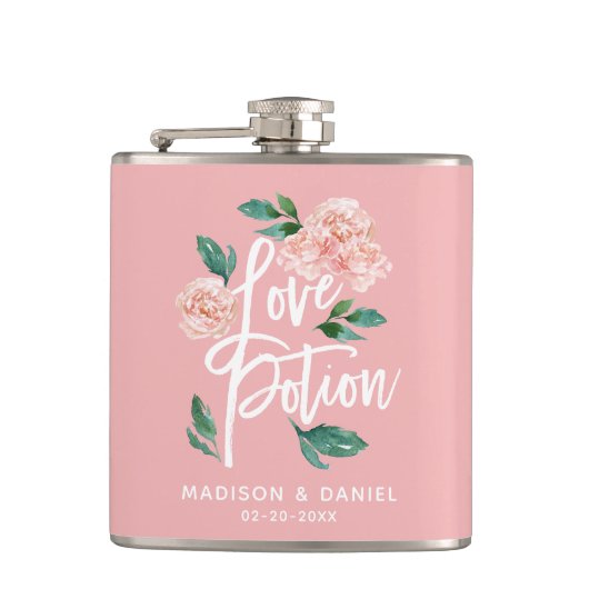 Love Potion Blush Pink Floral Personalized Heupfles (Voorkant)