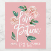 Love Potion Blush Pink Floral Personalized Wijn Etiket (Enkel label)