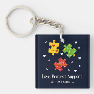 Love Protect Support Autism Awareness Button Sleutelhanger