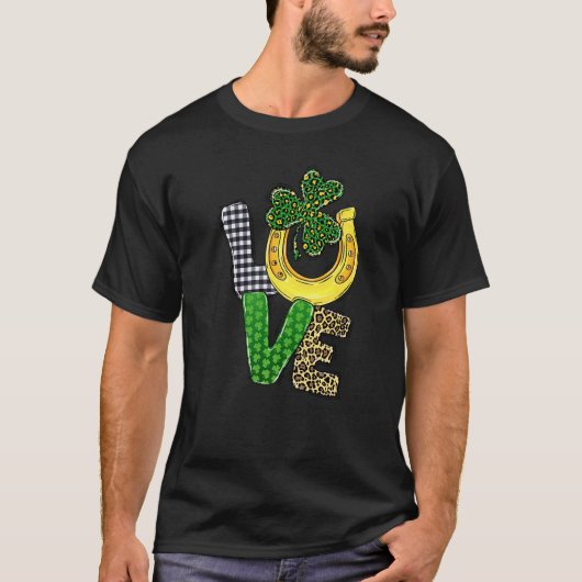 Love Pset Leopard Shamrock C Hoefijzers Patrick' T-shirt (Voorkant)
