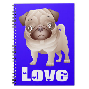 Love Pug Puppy Dog Blue Notebook / Journal Notitieboek