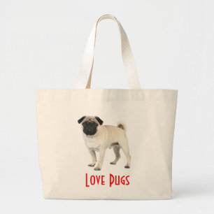 Love Pugs Puppy Dog Canvas Beach Totebag Grote Tote Bag