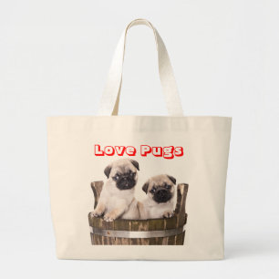 Love Pugs Puppy Dog in a Wooden Crate Barrel Tas