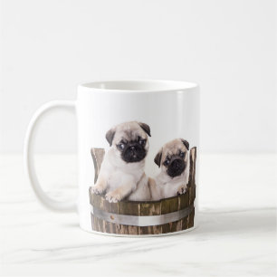 Love Pugs Puppy Dogs in Wooden Crate Barrel Coffee Koffiemok