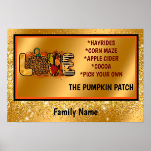 Love Pumpkin Autumn Customize Text and Color Poster