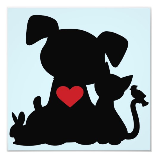 Love Puppy and Kitten Silhouette Blue Foto Afdruk (Voorkant)