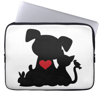 Love Puppy and Kitten Silhouette Laptop Sleeve