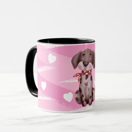 "LOVE PUPPY" MET PINK EN WITTE HARTEN MOK (Voorkant links)