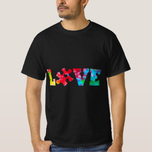 LOVE Puzzle Pieces Heart Awareness Tie Dye T-shirt