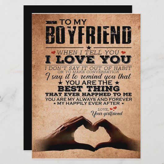 Love Quote voor Boyvriend, Husband Love Birthday Menu (Voorkant / Achterkant)