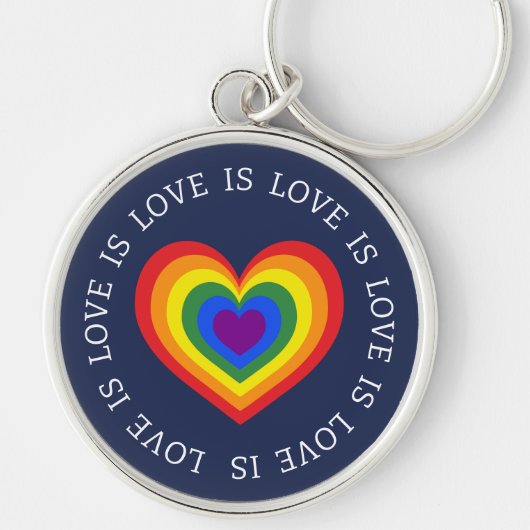 Love Rainbow Heart LGBTQ Pride Navy Blue Sleutelhanger (Voorkant)