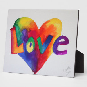Love Rainbow Heart Peinture Poème Plaque