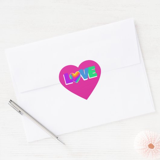 Love Rainbow Heart Stickers en forme de coeur (Enveloppe)