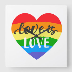 Love Rainbow Heart Vierkante Klok