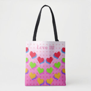 Love Rainbow Hearts Cute Fun Pink Retro Patroon Draagtas