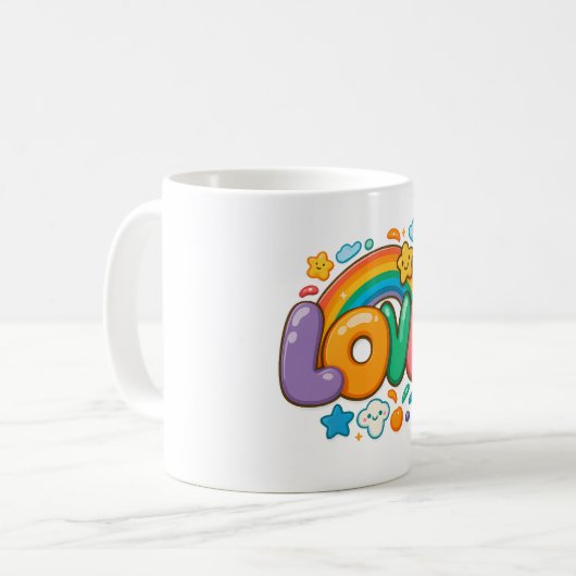 🌈💖 “LOVE” Rainbow Mug ☕✨ (Devant gauche)