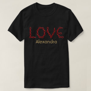Love Red Chain Letters Gold Persoonlijke naam T-shirt